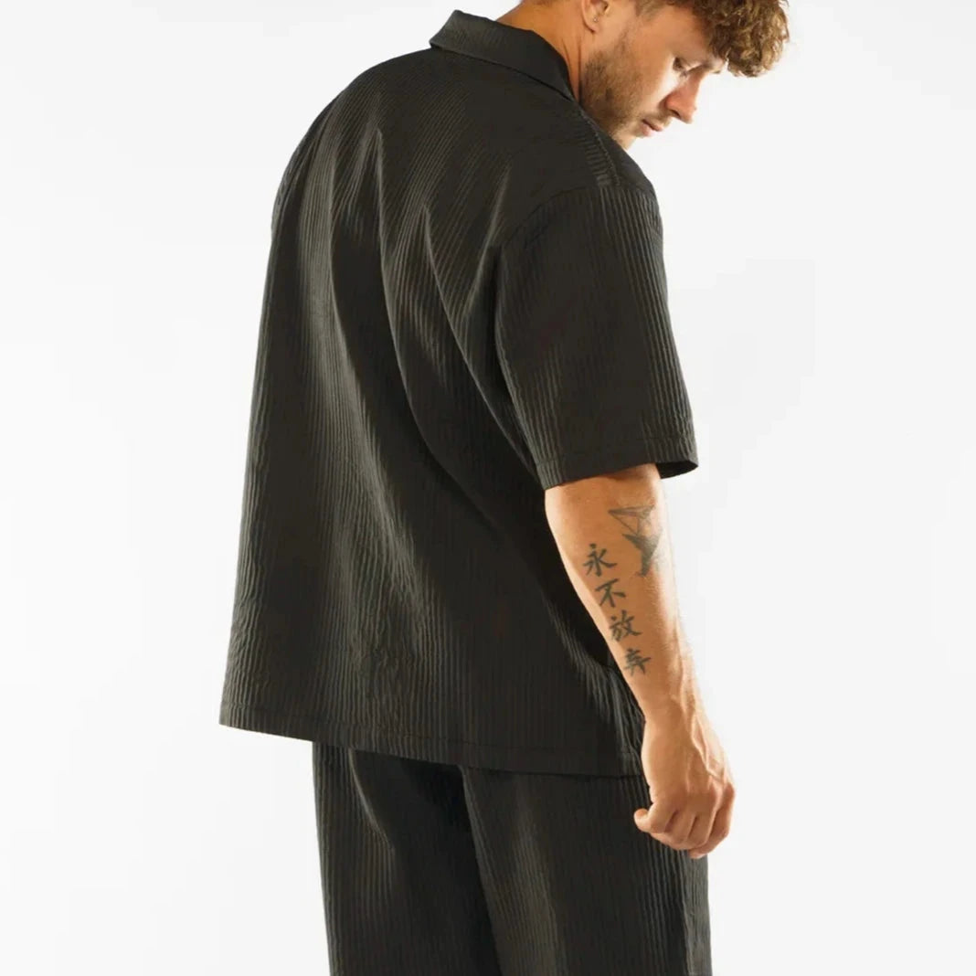 Pleated Satin Shirt - Black