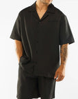 Pleated Satin Shirt - Black