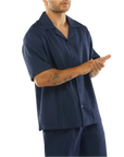Pleated Satin Shirt - Navy